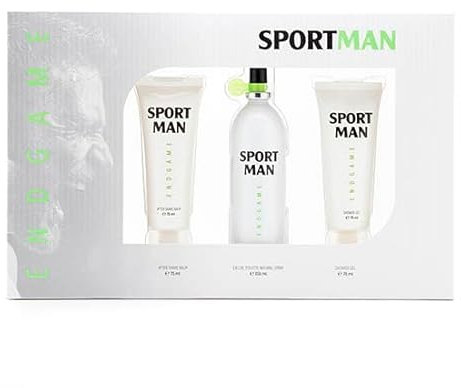 SPORTMAN - Endgame Colonia 150 ml + Gel de Baño 75 ml + After Shave 75 ml, Estuche de Regalo Hombre, Eau de Toilette Masculina, Aroma Cítrico Amaderado, Fragancia Juvenil, Deportiva y Duradera