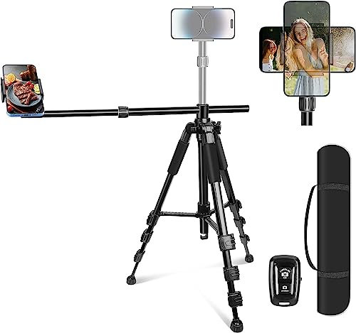 Elitehood Trípode para iPhone para grabación de video superior [resistente y ultra estable], brazo extensible horizontal largo de 25 pulgadas, rotación de 360°, soporte de trípode para iPhone con