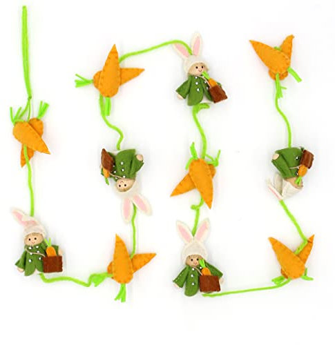Dekohelden24 Filz-Girlande zum Aufhängen - Holzpüppchen mit Hasenohren/Möhren/Länge ca. 170 cm