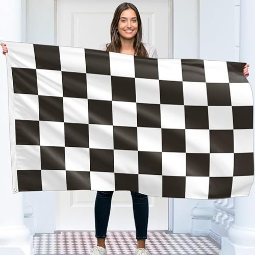 Bandiera a scacchi – Bandiera a scacchi – Stampa fronte/retro – poliestere 90 g – Doppia cucitura – 2 occhielli in ottone, grandi 1,5 x 0,9 m