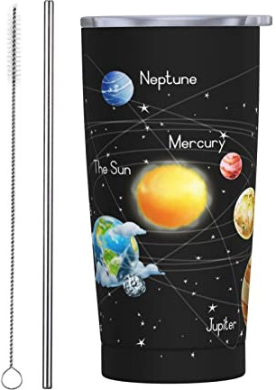 Insulated Tumbler Solar System Planet Space 20 OZ with Lids and Straw Stainless Steel Vacuum Cup Coffee Water Leakproof Travel Mug for Home Office School