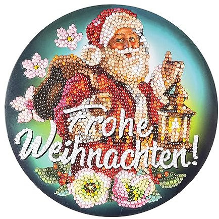 Ideen mit Herz Diamond Painting Fensterbild | doppelseitiger Druck | Ø18,3 cm | inkl. Diamond Painting Steine, Werkzeug und Zubehör (Weihnachtsmann | Frohe Weihnachten)
