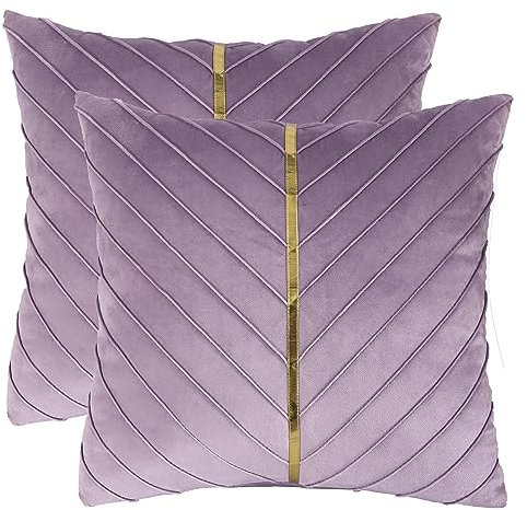 Tosleo 2 Stück Samt Kissenbezüge Dekorative 50x50cm Kissenhülle mit Gold Leder Luxus Moderne für Wohnzimmer Schlafzimmer Sofa Kissen Bett