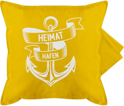 Kissenbezug - Statement - Heimathafen - Anker Ankerplatz - 50 x 50 cm - Gelb - kissen maritim statement-kissen statements maritime bezug kissenhülle sofakissen sprüche maritim, kissenbezüge
