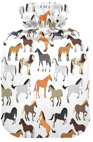 HMZXZ Hot Water Bottle with Cover,Cute Horse 2L PVC Themed Capacity Hot Water Bag for Pain Relief, Feet, Menstrual Cramps