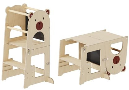 Buddy Baby • Torre de Aprendizaje XPERIMENTA • Desde 36 Meses • Convertible en Escritorio con Pizarra • Base Ajustable • Plegable • Barandilla de Seguridad • Soportes Laterales • Pizzarra