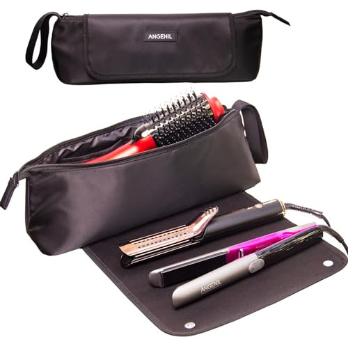 ANGENIL Large Capacity Hair Curling Tools Travel Bag, Heat Resistant Mat for Curling Irons, Hair Straighteners Bag, Hot Air Brushes, Hair Dryer and Care Accessories, Portable Hot Tool Mat Bag 2 in 1