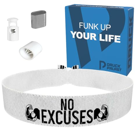 No Excuses Stoffarmband - Motivationsarmband aus Satin - Wasserfest & langlebig - Verstellbares Sportarmband - Geschenk für Sportbegeisterte & Fitnessliebhaber - Unisex Armband für aktive Menschen