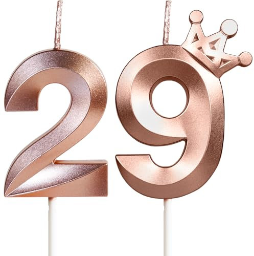 Geburtstagskerzen Zahlen29 mit Krone, 5cm 3D Roségold Geburtstagskerzen,Geburtstag Kerzen,Kerzen Geburtstag,Tortenaufsätze Kuchen Topper Dekoration Hochzeit Geburtstag Jubiläum Feier Lieferungen(29)