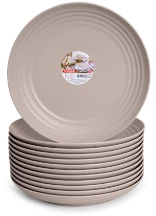 PracticDomus Lot de 12 assiettes en plastique dur classique réutilisables et incassables pour fêtes et événements (marron, plates, 22 cm)