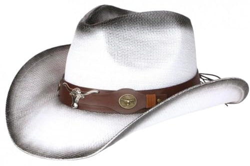 Chapeau Cowboy Blanc Tete De Taureau Argent Country Prestige Wrangler - Taille Unique - Blanc