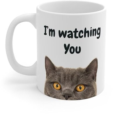 MugsByAly Cat Mug “I'm Watching You - Humorous Coffee Mug with Intense British Shorthair for Cat Lovers