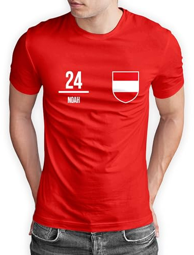 True Statements Österreich T-Shirt „WM 2026“ Austria Trikot Fußball Shirt Herren Damen Unisex Weltmeisterschaft - personalisiert mit Zahl & Namen - Fanartikel Fan-Outfit - EU-Größen S bis 5XL