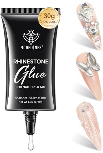 Modelones Colle à Ongles Strass, 30ML Extra Forte Colle Faux Ongles pour Strass Déco Ongle 3D Nail Art, Bijoux et Paillettes Colle de Gel pour Ongles