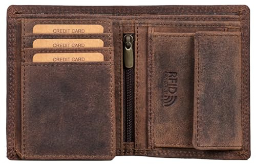 Benthill Kleine Herren Geldbörse Echt Leder - Männer Geldbeutel Mini mit RFID-Schutz - Slim Portemonnaie für Männer - Echtem Leder, Farbe:Dark Brown (H)