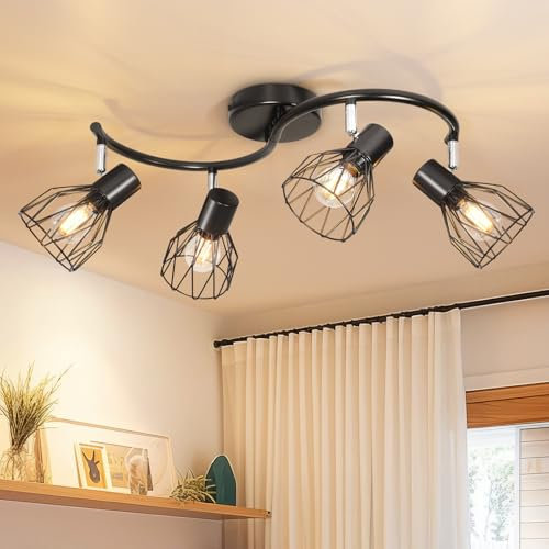 Kimjo Deckenstrahler LED 4 Flammig Schwenkbar - Deckenstrahler Schwarz 4 Flammig Deckenlampe Strahler Deckenleuchte 4 Flammig E14 - Wohnzimmer Lampe Küche Decke Spotbalken Nein Leuchtmittel