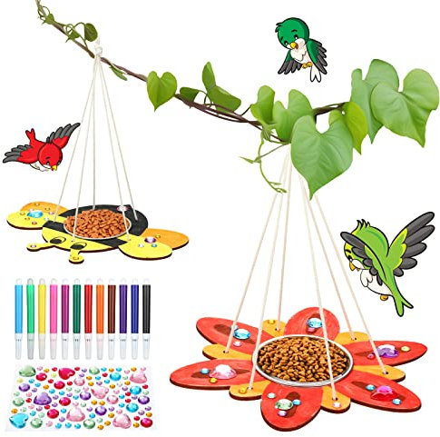 LIHAO Vogelhäuschen zum Bemalen DIY 2 Stück Vogelfutterhaus Holz Vogelfutterspender Aufhängen für DIY Basteln Kinder für Geburtstag Geschenk