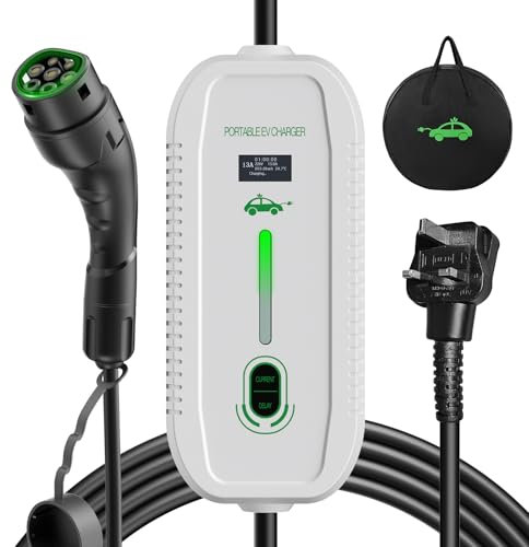 Yigowyigo 10M EV Charger Cable Type 2 to 3 Pin Plug Max. 3.3kW, 6/8/10/13A Adjustable Current Electric Car Charger with LED indicator, 1-12 Hours Delayed Type 2 Charging Cable 3 Pin with Bag