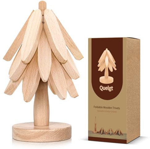 Salvamanteles de madera de haya para árbol de Navidad, juego de 3 protectores de mesa plegables para ollas calientes, elegante decoración de cocina