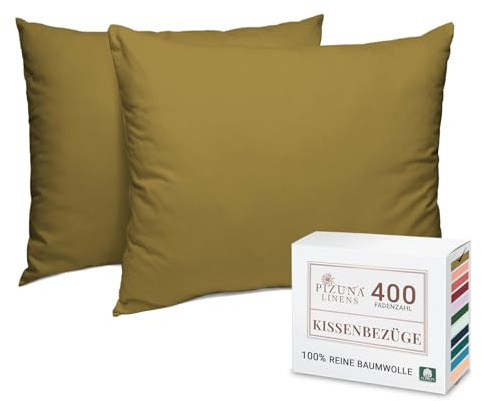 Pizuna 2er Pack Kissenbezug 70 x 90 cm Baumwolle Senfgold 400 Fadenzahl | Luxuriöser Soft-Satin 2er Pack Kissenbezüge, 100% Langstapel Baumwolle Nur Kissenbezug (Senfgold, 70x90 cm) Mako Satin