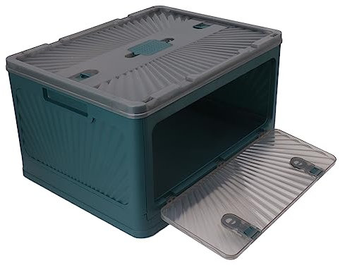 Kikumi Cubo de basura plegable de plástico con tapa, gran capacidad, caja de almacenamiento plegable para exteriores, contenedor de plástico grueso para acampar al aire libre (tamaño L verde)