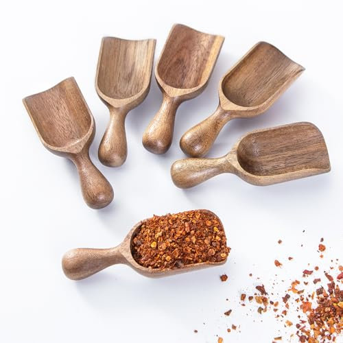 Wooden Scoops for Canisters 6PCS Acacia Wooden Scoop for Jars Mini Measuring Spoons for Ground Coffee Scoops Wood Scoop for Seasoning Bath Salt Laundry Detergent Shovel Measuring-Multipurpose