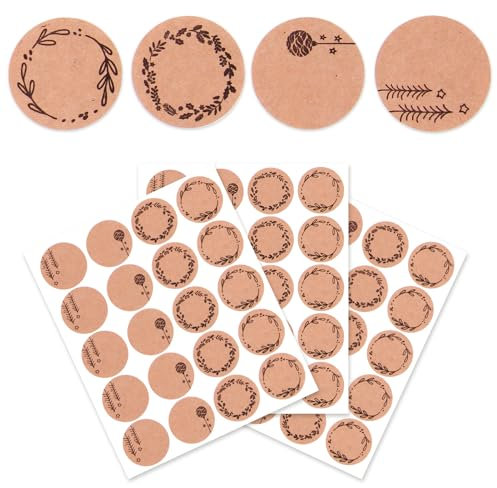 Aufkleber Weihnachten (60 Sticker), Weihnachtsaufkleber zum Beschriften für Geschenke, Weihnachtssticker Rund, Selbstklebend Weihnachts Etiketten Kraftpapier für Weihnachtskarten Umschlag Geschenktüt