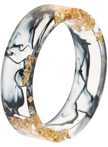 CALLARON Damenring aus Kunstharz, kreativ, mit Blattgold, glatte Oberfläche, bequem, modischer Schmuck, für den Alltag und für Freizeitkleidung