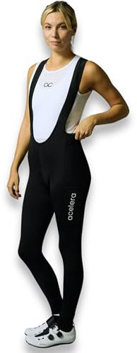 Acelera Fahrradhose Winter Damen lang - Thermo Radhose lang Damen Isolierendes Gewebe [0-15°] - Winter Radlerhose gepolstert [über 6h Fahrzeit] - Wasserabweisend - Bib Shorts lang - (Schwarz, XS)