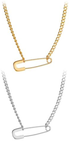 HDGSAFD 2 Stück Kreative Pin-Halsketten, Einfache Halsketten, Personalisierte Anhänger-Halsketten, Edelstahl-Halsketten, Halsketten Im Punk-Stil