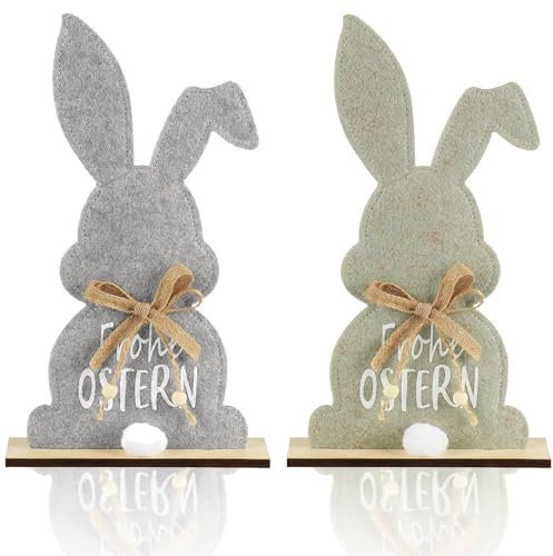 Herbst 2 Stück Osterdeko 23cm Groß Filz Holz Hase zum Hinstellen Niedlicher Filz Osterhase Deko Aufsteller für Ostern Osterdekoration Innen Tisch Set für Garten Frühlingsdekoration