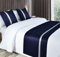Odot Bettläufer mit Kissen Set, Bettläufer für den Fuß des Bettes mit Passende Kissenbezug Weich Mode Satin Bettlaufer für Gästehaus Hotel Schlafzimmer Dekoration (dunkelblau,50x240cm)