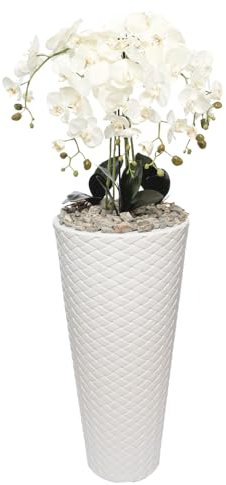 B4y Home dESING Kunstorchideen im Topf Kunstpflanze wie echt Gesteck groß XXL Hochtopf Weiß 140cm Gesamthöhe Restaurant Geschäft Terrasse Geschenkidee