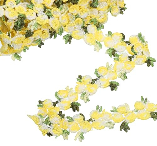 sourcing map Spitzenband mit gelbem Blumenmuster, 2,3 cm x 4,5 m, Polyester, bestickt, Häkelspitze, Stoff zum Nähen, Hochzeitsdekorationen, Stirnbänder, Basteln