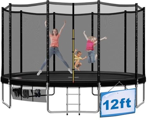 Devoko Trampolin Outdoor Ø 183/228/305/366/427 cm TÜV Rheinland GS-Zertifikat, Indoor Trampolin Kinder Gartentrampoline, Komplettset mit Schuhnetz, Leiter, Randabdeckung, Sicherheitsnetz