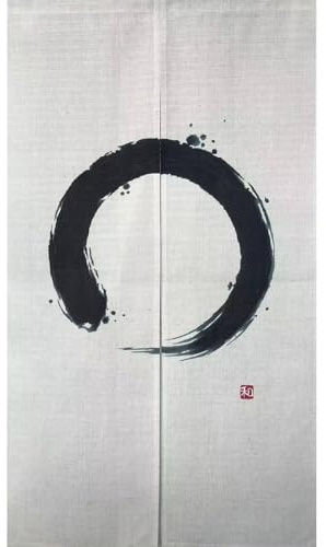 Vtrbwze Noren 83131 - Cortina japonesa para puerta, diseño de círculo zen Enso Yoga Feng Shui, tapiz asiático, decoración divisora de habitación, privacidad, oriental, tradicional chino (círculo zen