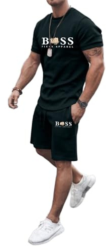 WAZHAKU Jogginganzug Herren Trainingsanzug Baggy Sportanzug Bequeme Atmungsaktive Sommer Outfit 2-teiliges Set mit Tshirts und Sporthose Stretch Fitnessanzug Activewear Streetwear Freizeitanzug