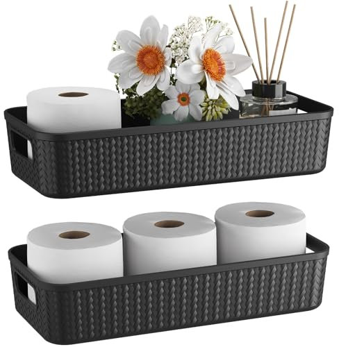Lifewit Toilettenpapier Aufbewahrung Korb mit Griffen, 2 Stück Badezimmer Aufbewahrungsschrank fur , Klopapier Aufbewahrung Weidenkorb Toilet Paper Behälter, Theken Organizer, Schwarz