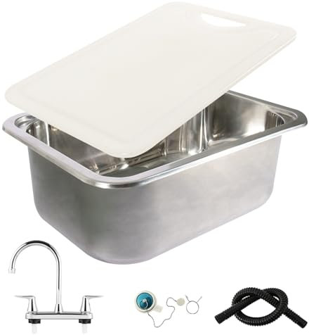 WANGCEPLSD Lavabo Cucina, 380x272x145mm Lavello Camper Caravan, con Rubinetto e Tubo di Scarico, Copertura in PE, Acciaio Inossidabile 304, per Camper, Roulotte, Yacht