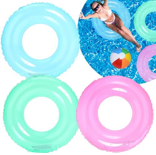 3Pcs Inflatable Swimming Rings for Kids and Adults, Blue, Green, Pink Swim Ring,Bling Inflatable Pool Floats With Color Floating Ring Swim Tube Rings for Boy, Girl Beach Summer Pool Party Water Spor