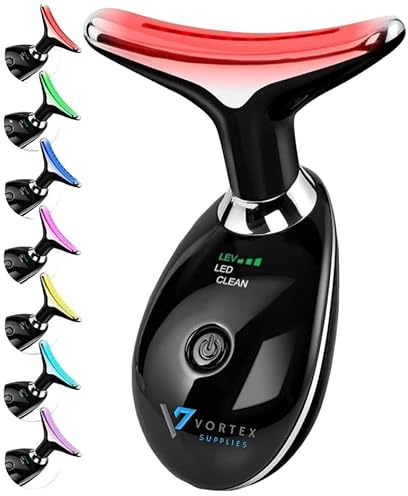 7 in 1 LED Gesicht & Hals Massagegerät - Hautstraffung, Anti-Aging, Vibration & Wärme Gesichtswerkzeug für den Heimgebrauch - Rot- & Blaulichttherapie - Modell ES-1081