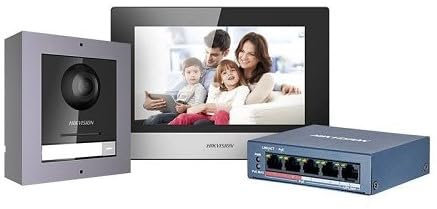 Générique Kit Interphone Vidéo Couleur Connecté DS-KIS602 – Visiophone Full HD avec Caméra Grand Angle 180°, Écran Tactile PoE/Wi-FI, Vision Nocturne, Enregistrement SD, Ouverture à Distance
