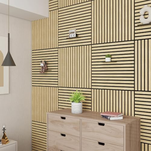 NEU.HOLZ Akustik Wandpaneele Vang 16er Set Wandverkleidung zum Kleben und Schrauben 5,76 m² Holzfurnier 3D Paneele geradlinige Lamellen in Eichenoptik, hell