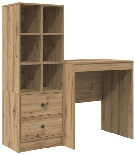vidaXL Schreibtisch mit Stauraum Massivholz Eiche Holzwerkstoff Kompaktes Design für Heimbüro Schreiben Studieren Kleiner Holz Moderner Schubladen