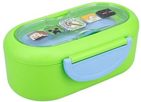 Paladone Minecraft Bento Box - Offiziell lizenzierte Lunchbox mit Trennwand, Gabel- und Löffelset, spülmaschinen- und mikrowellenfest, perfekt für die Arbeit, Schule oder Picknicks