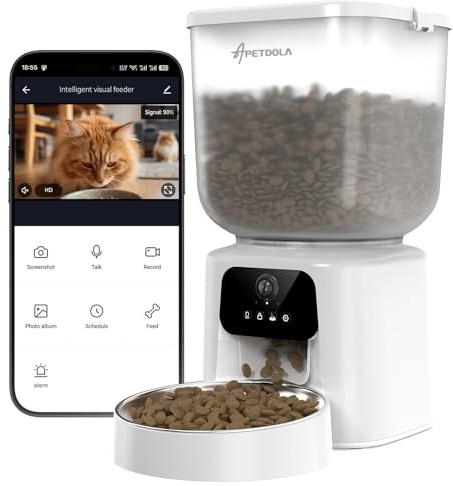 Distributeur Automatique de Nourriture pour Chat avec caméra, Distributeur Automatique de Nourriture pour Chat, 5 l, 1 à 6 Repas pour Chats et Chiens de Petite et Moyenne Taille