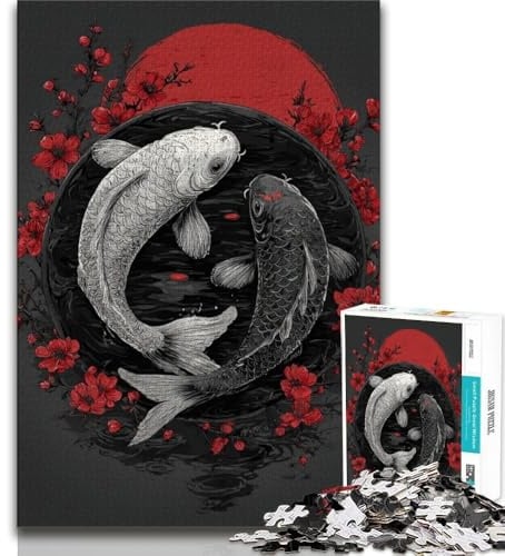 Puzzle 1000 Teile für Erwachsene und Jugendliche Schwarz-Weiß-Koi 1000 Teile für Erwachsene Spielzeug Lernspiele Stressabbau einzigartige Geburtstags- und Geschenkideen 75x50cm