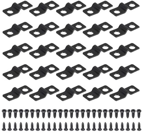 sourcing map 25Pcs 3mm(1/8) Two Hole Pipe Strap, Rigid U Brackets Conduit Clamp Heavy Duty Carbon Steel Pipe Strap Clip with Self-Tapping Screws for Fixing Tube Cable Wire Cord, Black
