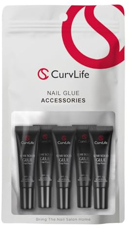 CurvLife Nail Tips Semi Solid Nail Glue 2g (5pcs) - Super Strong, Soft Glue Gel Quick Drying Adhesive for Press On Nails, No UV Light Needed