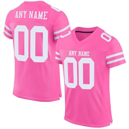American Football Trikot Personalisiert für Damen und Herren, Individuelles Sportshirt mit Team und Nummer, Kurzarm rosa